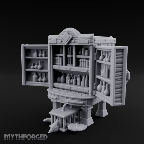 Well-Stocked, Bursting Apothecary Potion Cabinet Miniature for Dungeons and Dragons, Pathfinder or other TTRPGs