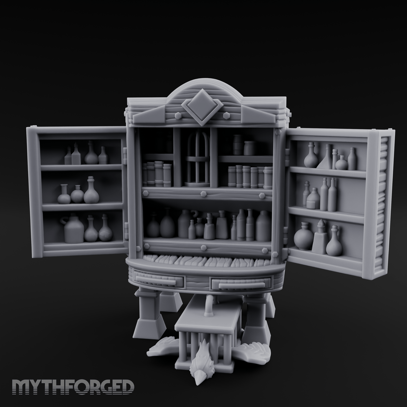 Well-Stocked, Bursting Apothecary Potion Cabinet Miniature for Dungeons and Dragons, Pathfinder or other TTRPGs