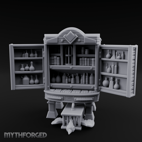 Well-Stocked, Bursting Apothecary Potion Cabinet Miniature for Dungeons and Dragons, Pathfinder or other TTRPGs
