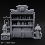 Well-Stocked Apothecary Shelf And Cages Miniature for Dungeons and Dragons, Pathfinder or other TTRPGs