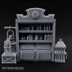 Well-Stocked Apothecary Shelf And Cages Miniature for Dungeons and Dragons, Pathfinder or other TTRPGs