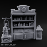 Well-Stocked Apothecary Shelf And Cages Miniature for Dungeons and Dragons, Pathfinder or other TTRPGs