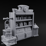 Well-Stocked Apothecary Shelf And Cages Miniature for Dungeons and Dragons, Pathfinder or other TTRPGs