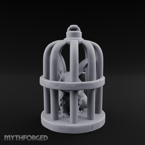 Captured Rabbit In Birdcage Miniature for Dungeons and Dragons, Pathfinder or other TTRPGs
