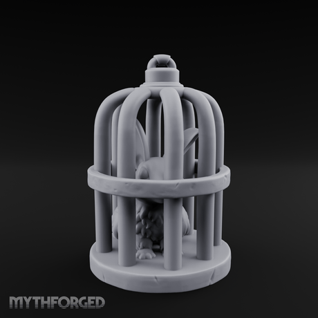 Captured Rabbit In Birdcage Miniature for Dungeons and Dragons, Pathfinder or other TTRPGs
