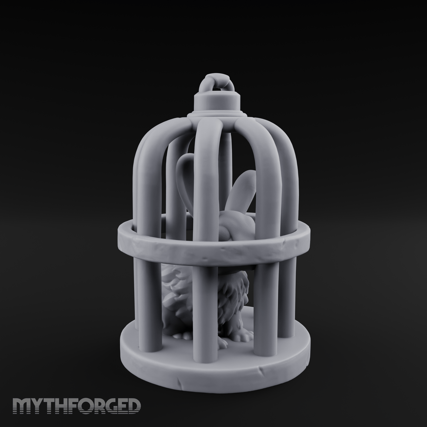 Captured Rabbit In Birdcage Miniature for Dungeons and Dragons, Pathfinder or other TTRPGs