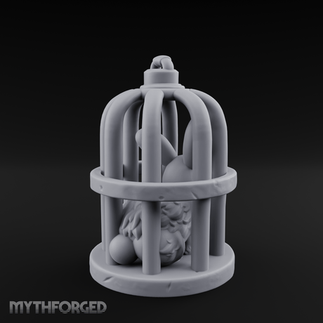 Captured Rabbit In Birdcage Miniature for Dungeons and Dragons, Pathfinder or other TTRPGs