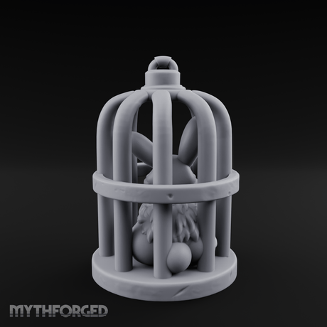 Captured Rabbit In Birdcage Miniature for Dungeons and Dragons, Pathfinder or other TTRPGs
