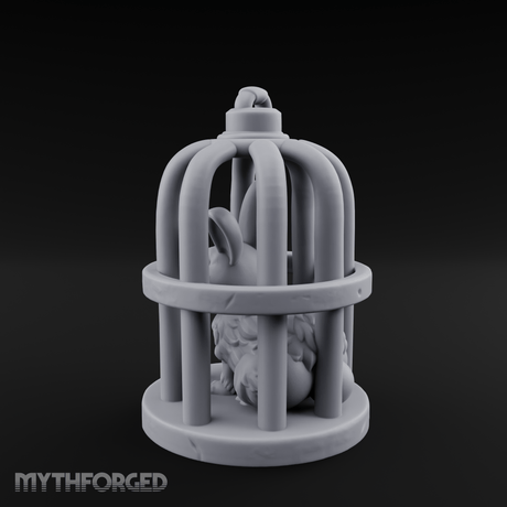 Captured Rabbit In Birdcage Miniature for Dungeons and Dragons, Pathfinder or other TTRPGs