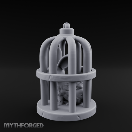 Captured Rabbit In Birdcage Miniature for Dungeons and Dragons, Pathfinder or other TTRPGs