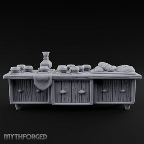 Feast-Laden Tavern Serving Counter Miniature for Dungeons and Dragons, Pathfinder or other TTRPGs