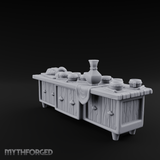 Feast-Laden Tavern Serving Counter Miniature for Dungeons and Dragons, Pathfinder or other TTRPGs