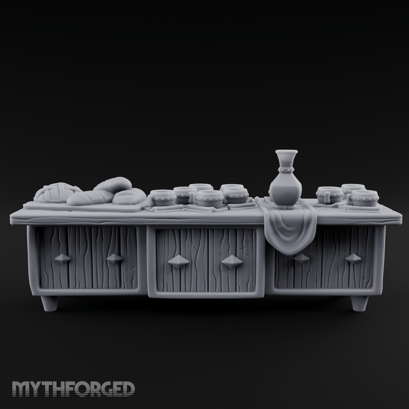 Feast-Laden Tavern Serving Counter Miniature for Dungeons and Dragons, Pathfinder or other TTRPGs