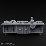 Feast-Laden Tavern Serving Counter Miniature for Dungeons and Dragons, Pathfinder or other TTRPGs