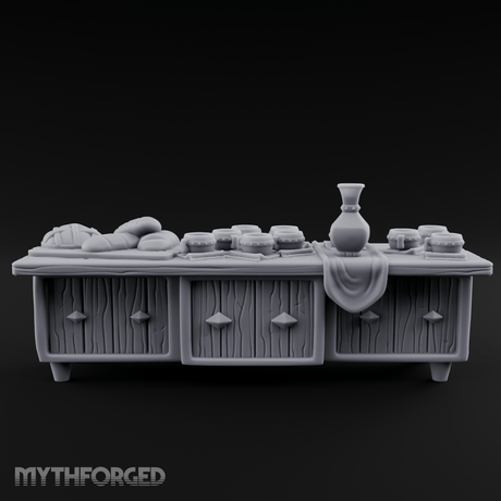 Feast-Laden Tavern Serving Counter Miniature for Dungeons and Dragons, Pathfinder or other TTRPGs