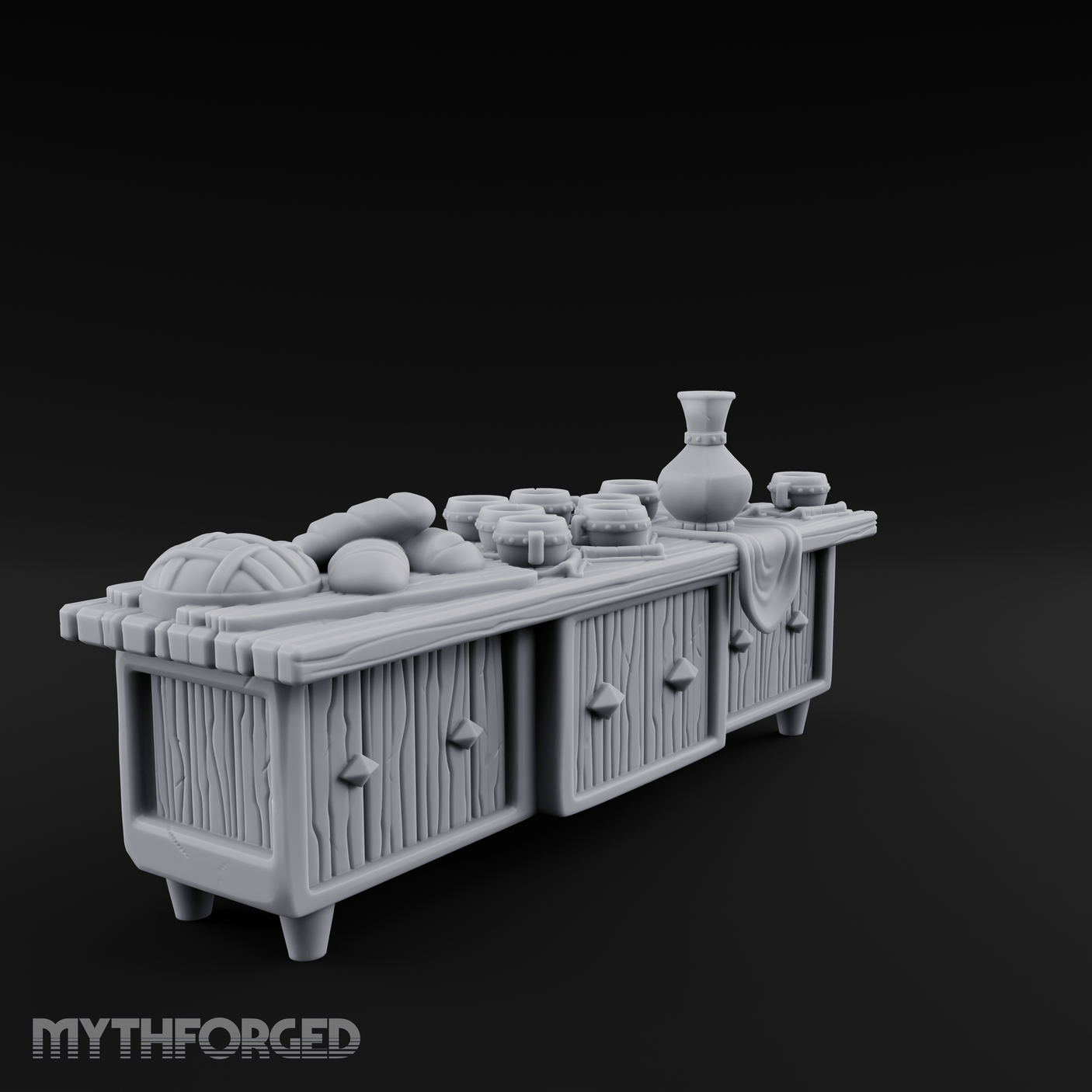 Feast-Laden Tavern Serving Counter Miniature for Dungeons and Dragons, Pathfinder or other TTRPGs