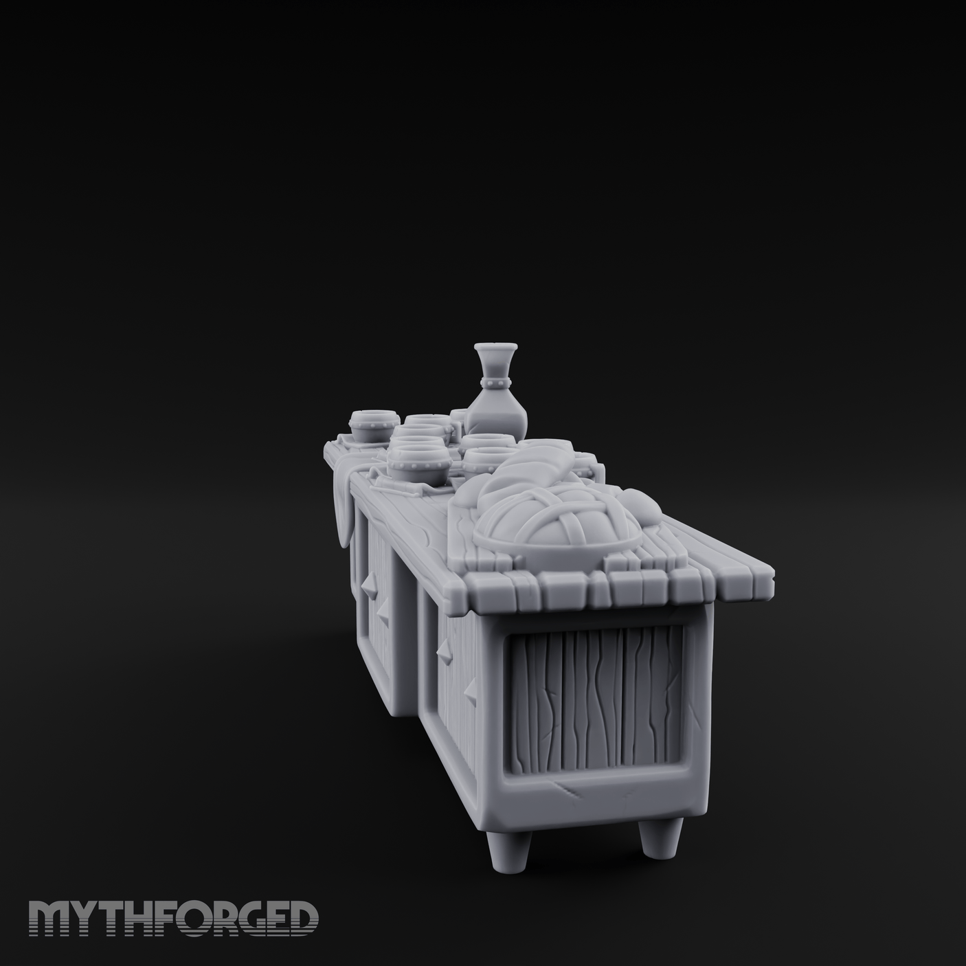 Feast-Laden Tavern Serving Counter Miniature for Dungeons and Dragons, Pathfinder or other TTRPGs