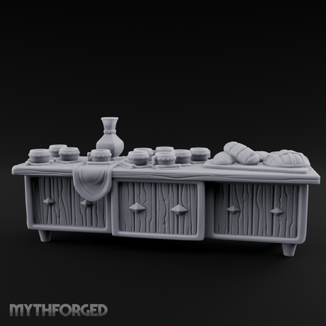 Feast-Laden Tavern Serving Counter Miniature for Dungeons and Dragons, Pathfinder or other TTRPGs