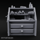 Supply-Stocked Merchant's Shelf Cabinet Miniature for Dungeons and Dragons, Pathfinder or other TTRPGs