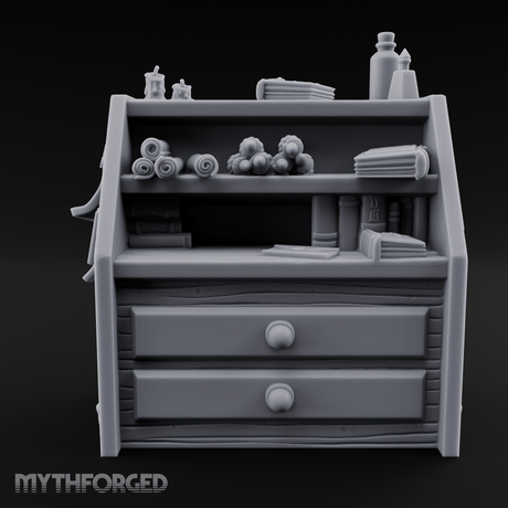 Supply-Stocked Merchant's Shelf Cabinet Miniature for Dungeons and Dragons, Pathfinder or other TTRPGs