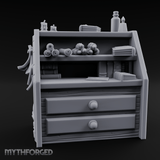 Supply-Stocked Merchant's Shelf Cabinet Miniature for Dungeons and Dragons, Pathfinder or other TTRPGs