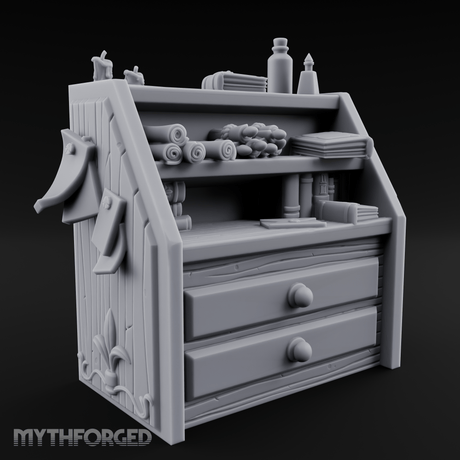 Supply-Stocked Merchant's Shelf Cabinet Miniature for Dungeons and Dragons, Pathfinder or other TTRPGs