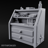 Supply-Stocked Merchant's Shelf Cabinet Miniature for Dungeons and Dragons, Pathfinder or other TTRPGs