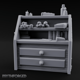 Supply-Stocked Merchant's Shelf Cabinet Miniature for Dungeons and Dragons, Pathfinder or other TTRPGs