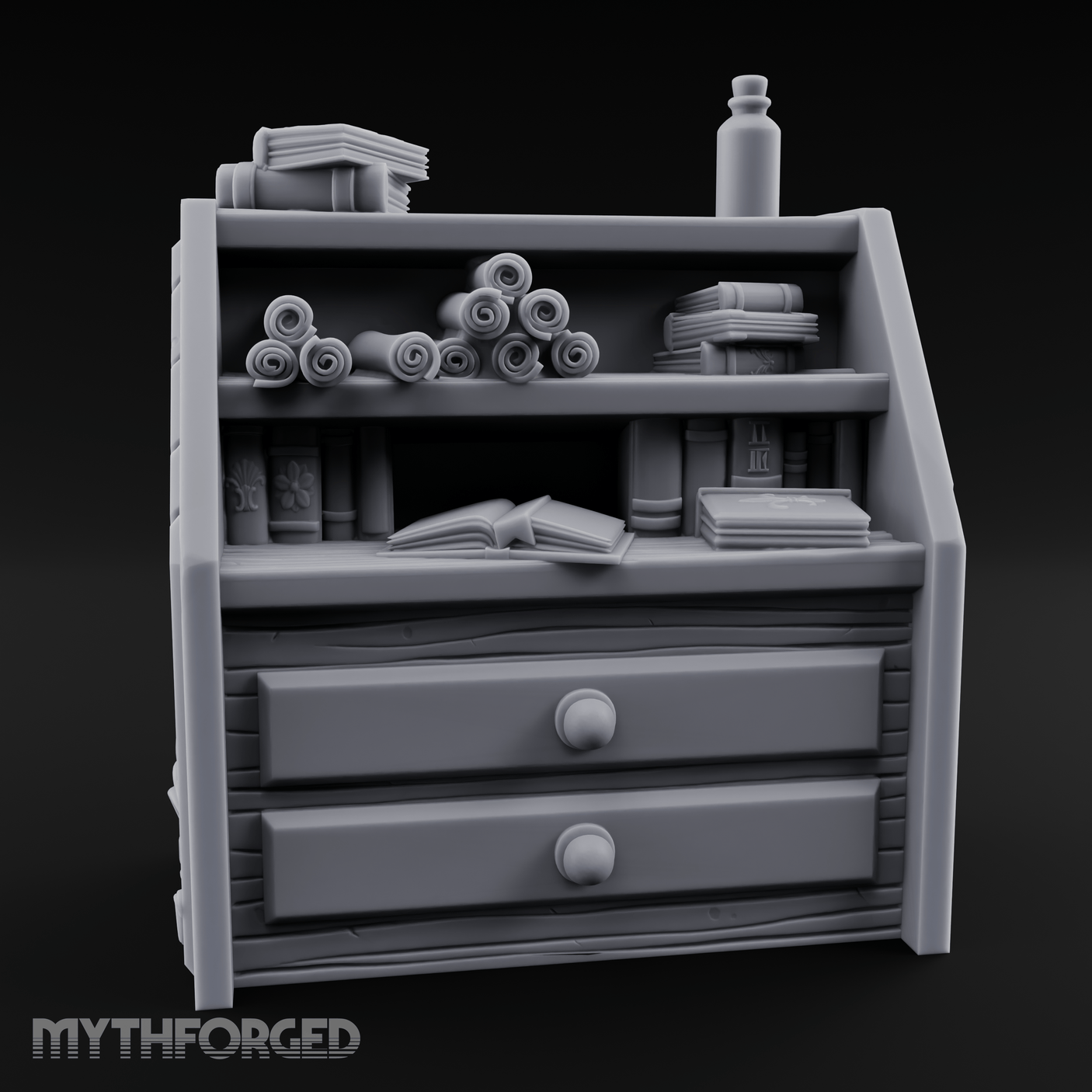 Scroll-Filled Scholar's Cabinet Miniature for Dungeons and Dragons, Pathfinder or other TTRPGs