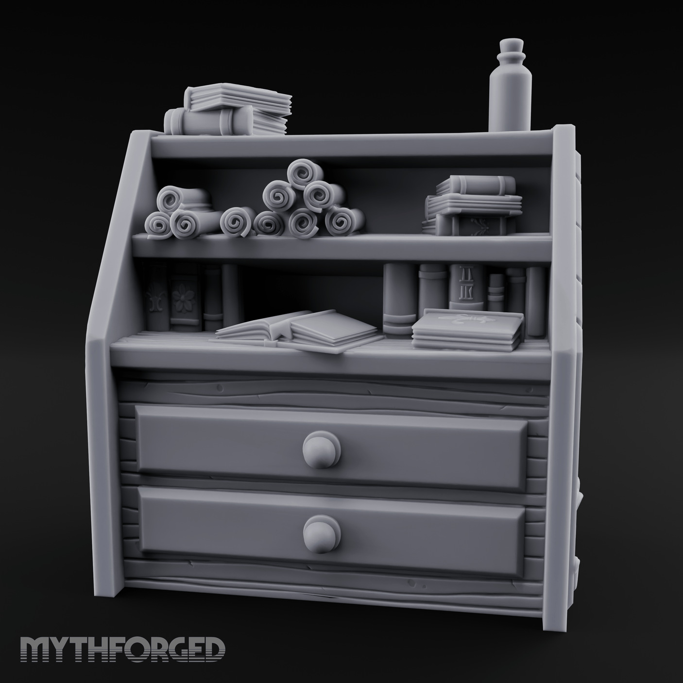 Scroll-Filled Scholar's Cabinet Miniature for Dungeons and Dragons, Pathfinder or other TTRPGs