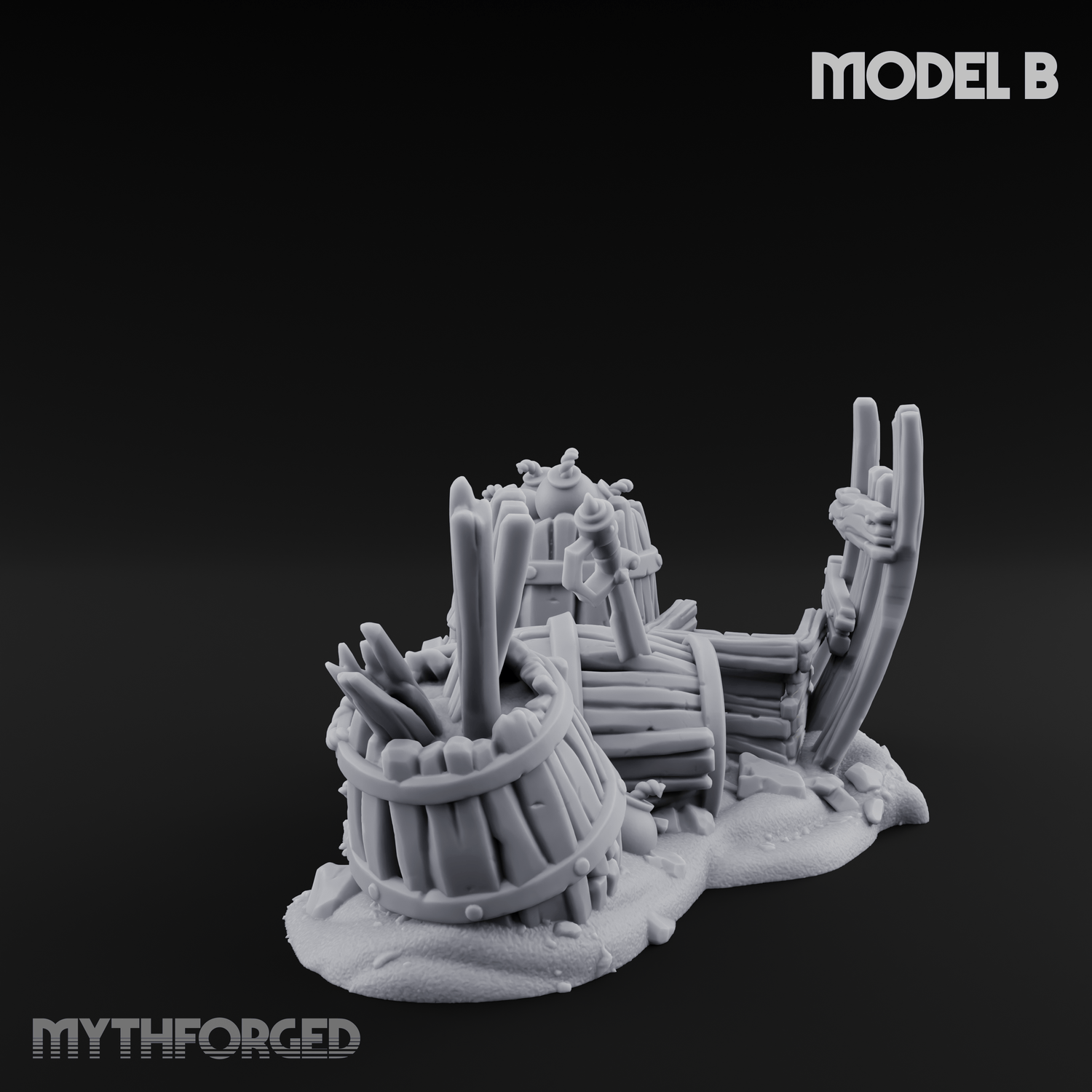 Wrecked Shipwreck Debris B Miniature for Dungeons and Dragons, Pathfinder or other TTRPGs