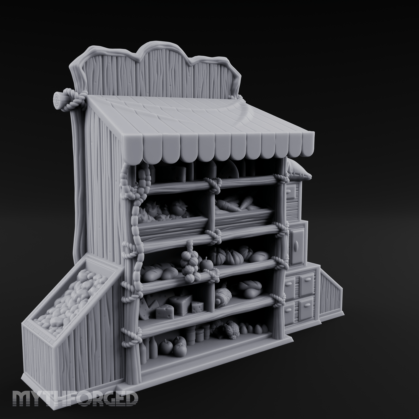 Awning-Topped Market Stall Miniature for Dungeons and Dragons, Pathfinder or other TTRPGs
