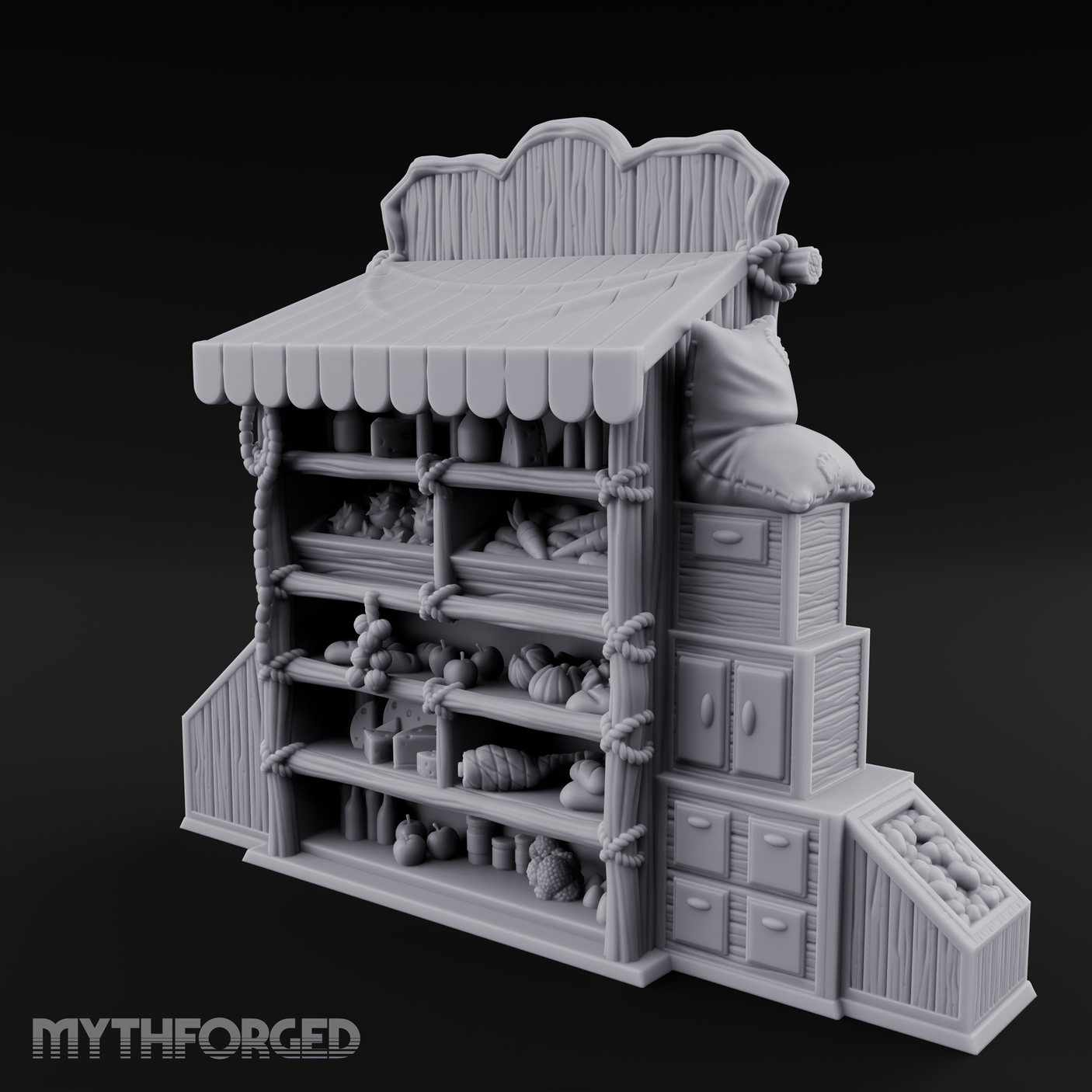 Awning-Topped Market Stall Miniature for Dungeons and Dragons, Pathfinder or other TTRPGs
