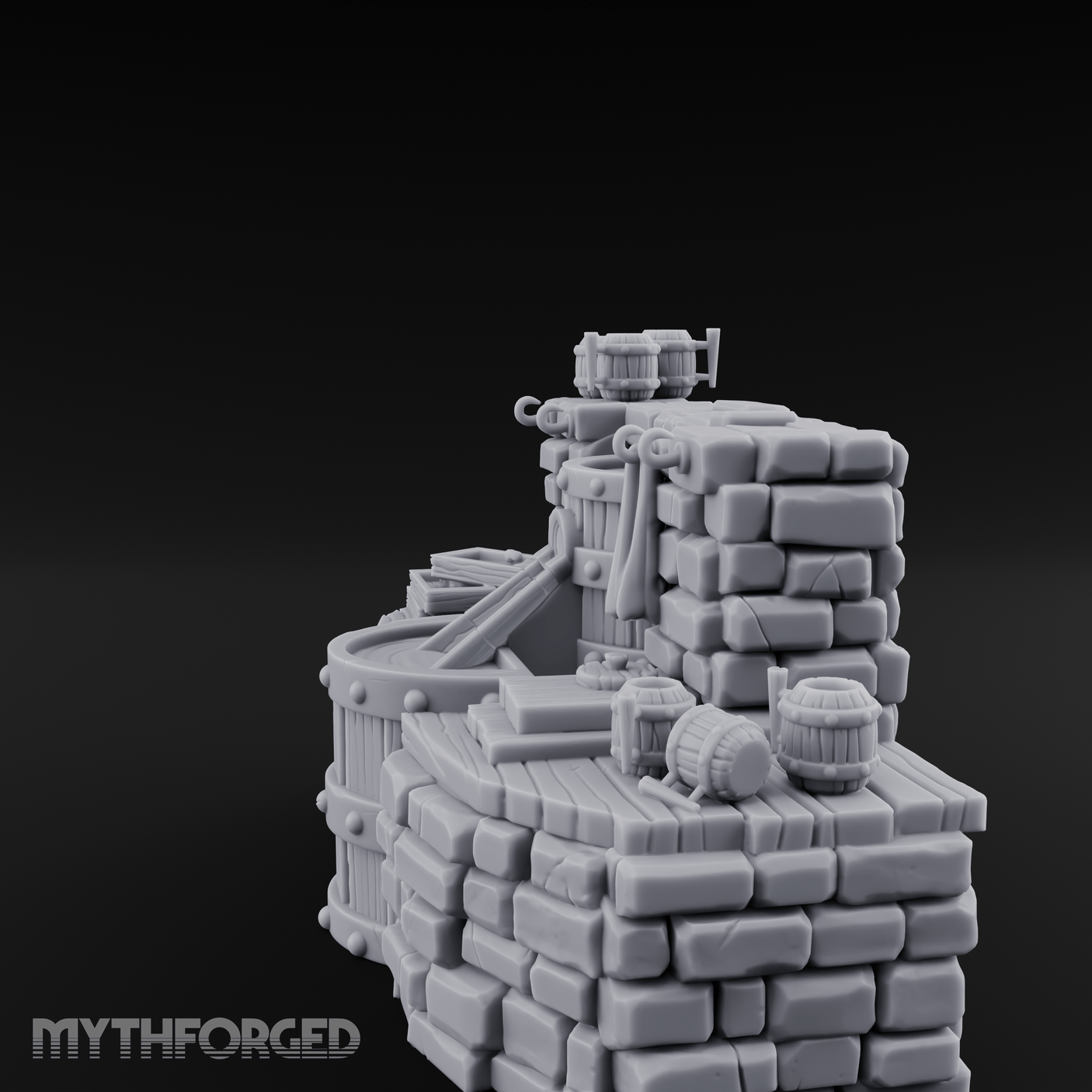 Barrel-Stacked Stone Brewery Washhouse Miniature for Dungeons and Dragons, Pathfinder or other TTRPGs
