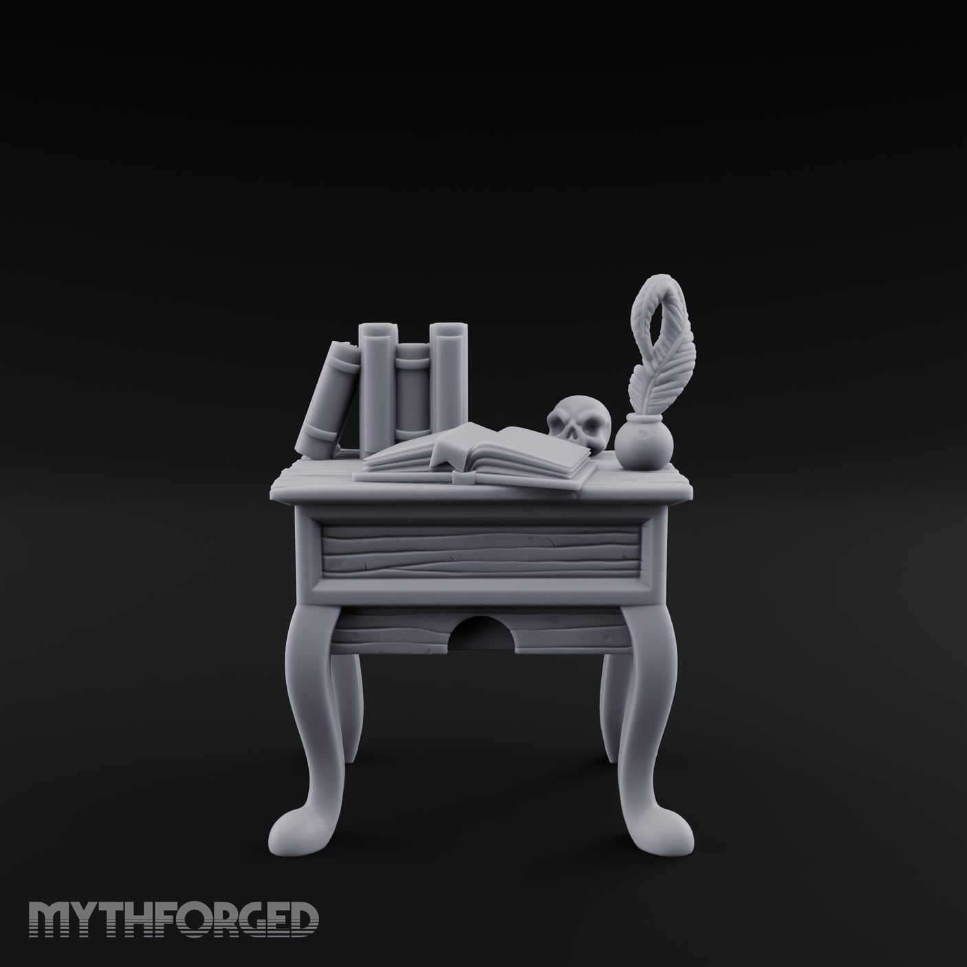 Skull-Crowned Scholar's Writing Desk Miniature for Dungeons and Dragons, Pathfinder or other TTRPGs