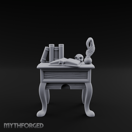 Skull-Crowned Scholar's Writing Desk Miniature for Dungeons and Dragons, Pathfinder or other TTRPGs