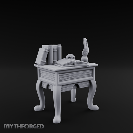 Skull-Crowned Scholar's Writing Desk Miniature for Dungeons and Dragons, Pathfinder or other TTRPGs