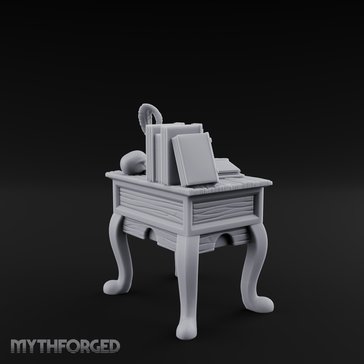 Skull-Crowned Scholar's Writing Desk Miniature for Dungeons and Dragons, Pathfinder or other TTRPGs