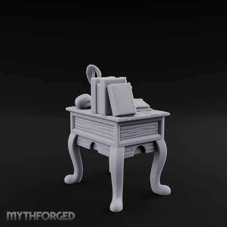 Skull-Crowned Scholar's Writing Desk Miniature for Dungeons and Dragons, Pathfinder or other TTRPGs