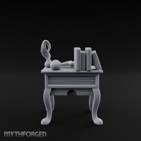 Skull-Crowned Scholar's Writing Desk Miniature for Dungeons and Dragons, Pathfinder or other TTRPGs