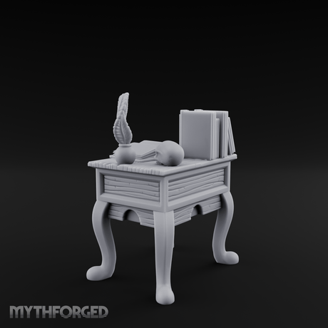Skull-Crowned Scholar's Writing Desk Miniature for Dungeons and Dragons, Pathfinder or other TTRPGs