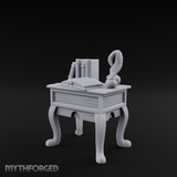 Skull-Crowned Scholar's Writing Desk Miniature for Dungeons and Dragons, Pathfinder or other TTRPGs