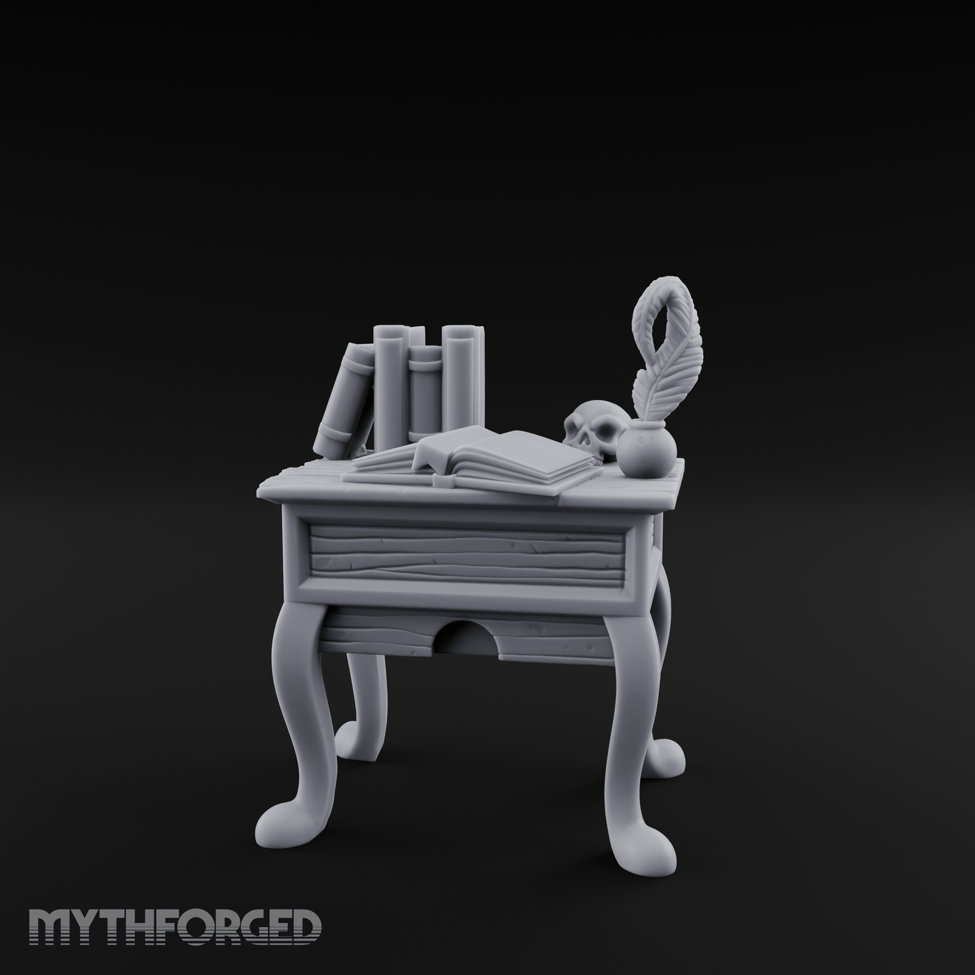 Skull-Crowned Scholar's Writing Desk Miniature for Dungeons and Dragons, Pathfinder or other TTRPGs