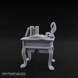 Skull-Crowned Scholar's Writing Desk Miniature for Dungeons and Dragons, Pathfinder or other TTRPGs