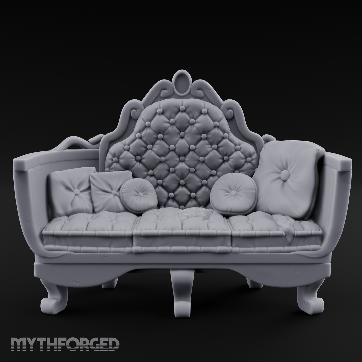 Quilted-Crowned Noble Settee Miniature for Dungeons and Dragons, Pathfinder or other TTRPGs