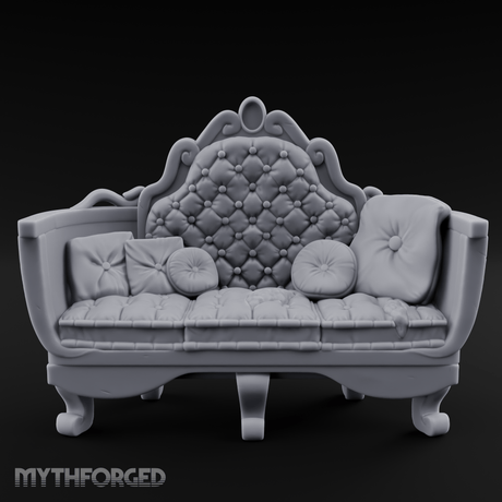 Quilted-Crowned Noble Settee Miniature for Dungeons and Dragons, Pathfinder or other TTRPGs