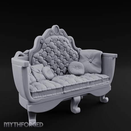 Quilted-Crowned Noble Settee Miniature for Dungeons and Dragons, Pathfinder or other TTRPGs