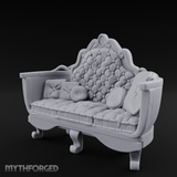 Quilted-Crowned Noble Settee Miniature for Dungeons and Dragons, Pathfinder or other TTRPGs