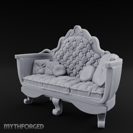 Quilted-Crowned Noble Settee Miniature for Dungeons and Dragons, Pathfinder or other TTRPGs