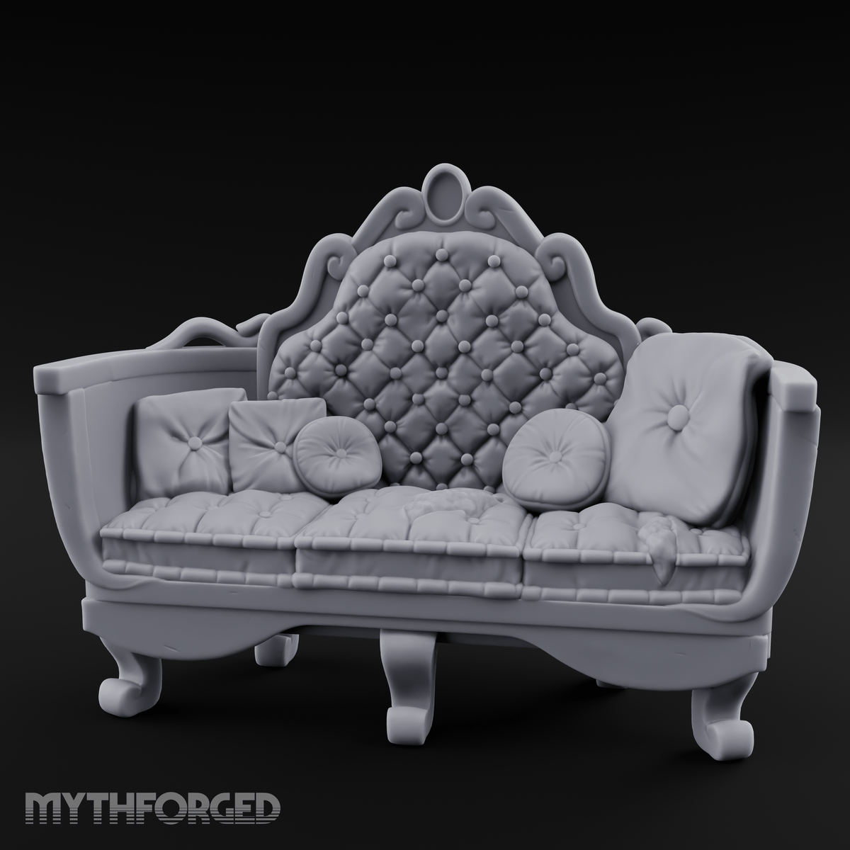 Quilted-Crowned Noble Settee Miniature for Dungeons and Dragons, Pathfinder or other TTRPGs